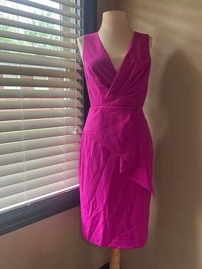 Eliza J Fuchsia Magenta Peplum Sheath Wrap-Style Midi Dress
